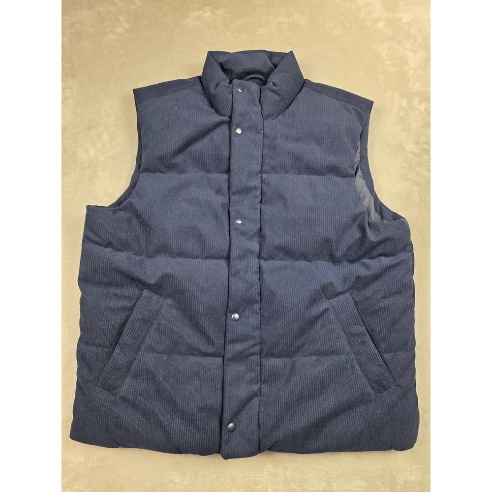 Old‎ Navy Corduroy Puffer Vest Mens L Blue Quilted Full Zip Snap Pockets